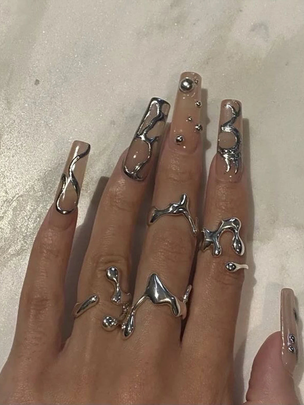 4PCS Hip Hop Fashion Geometric Water Drop Shape Women's Ring Set Music Festival Ball Jewelry