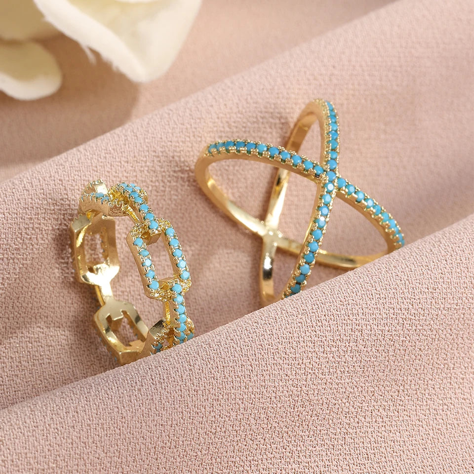 ZAKOL New Turquoise Zircon Finger Ring Set for Women Men Exquisite Original Design Engagement Party Jewelry Gifts