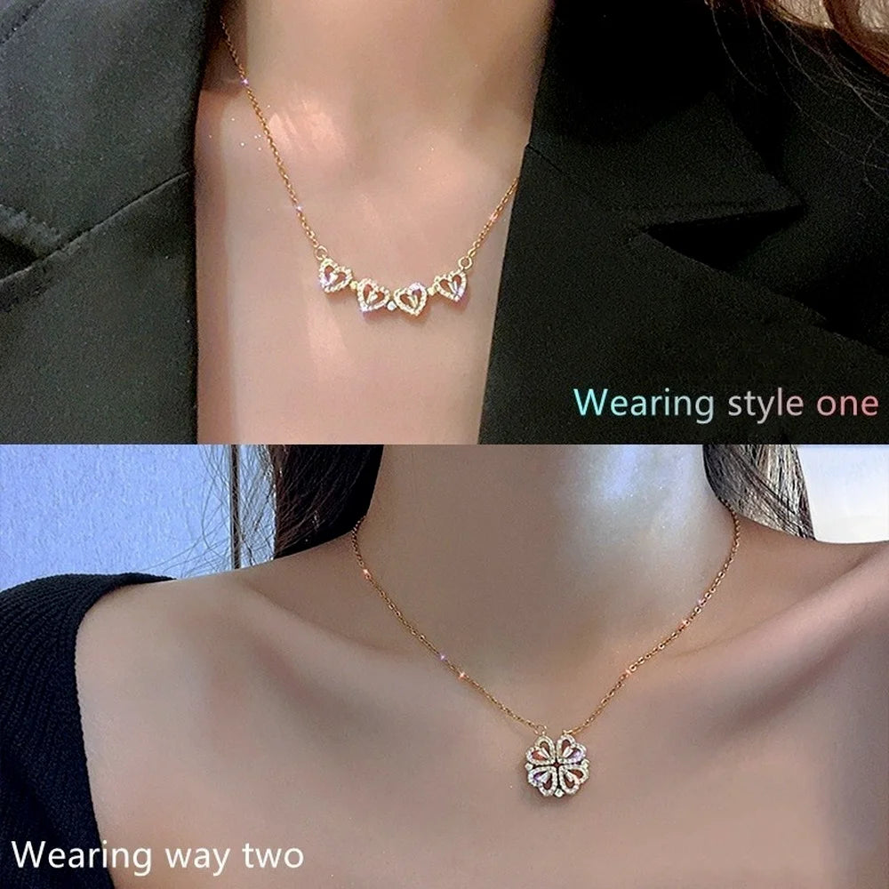 316L Stainless Steel Love Magnetic Pendant Necklace for Women Clover Choker Heart Shaped Open Necklace Crystal Jewelry BffGift