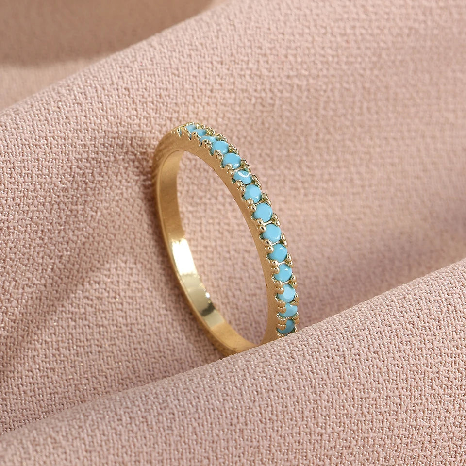 ZAKOL New Turquoise Zircon Finger Ring Set for Women Men Exquisite Original Design Engagement Party Jewelry Gifts