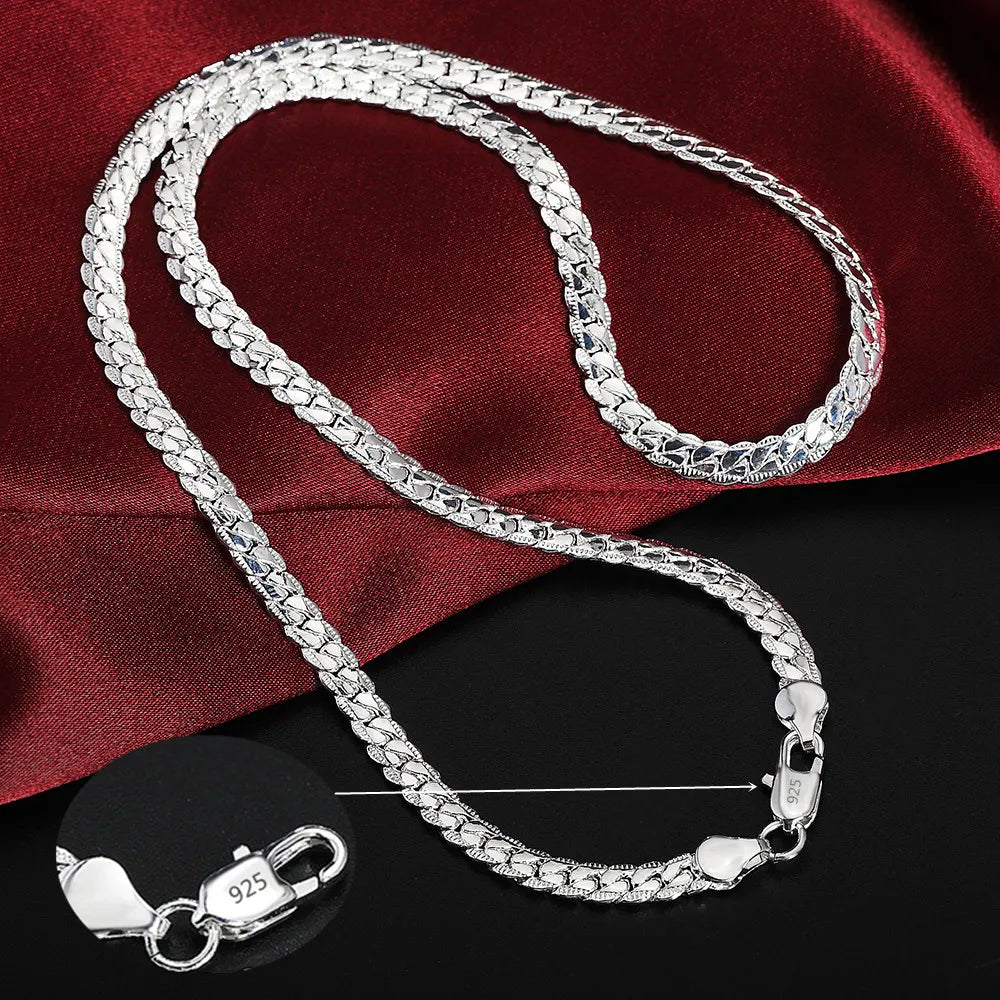 18K Gold color / 925 Silver Full Sideways Necklace 8/18/20/24 Inch Chain For Woman Men Fashion Wedding Engagement Jewelry