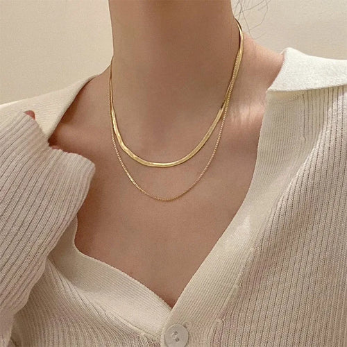 316l Stainless Steel fashion simple snake chain collarbone necklace women's retro silver colour chain short necklace fashion jew