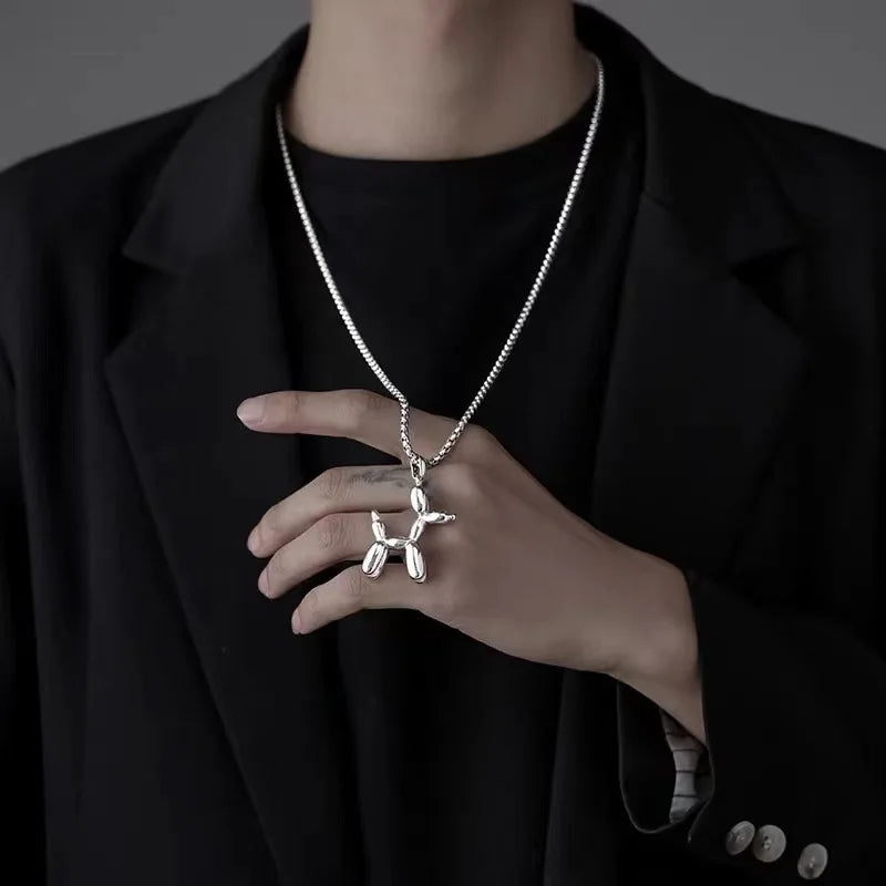 Yerik Silver Color Cute Animal Balloon Dog Necklaces Creative Pendant Clavicle Chain Necklace Ladies Girl Jewelry Dropshipping