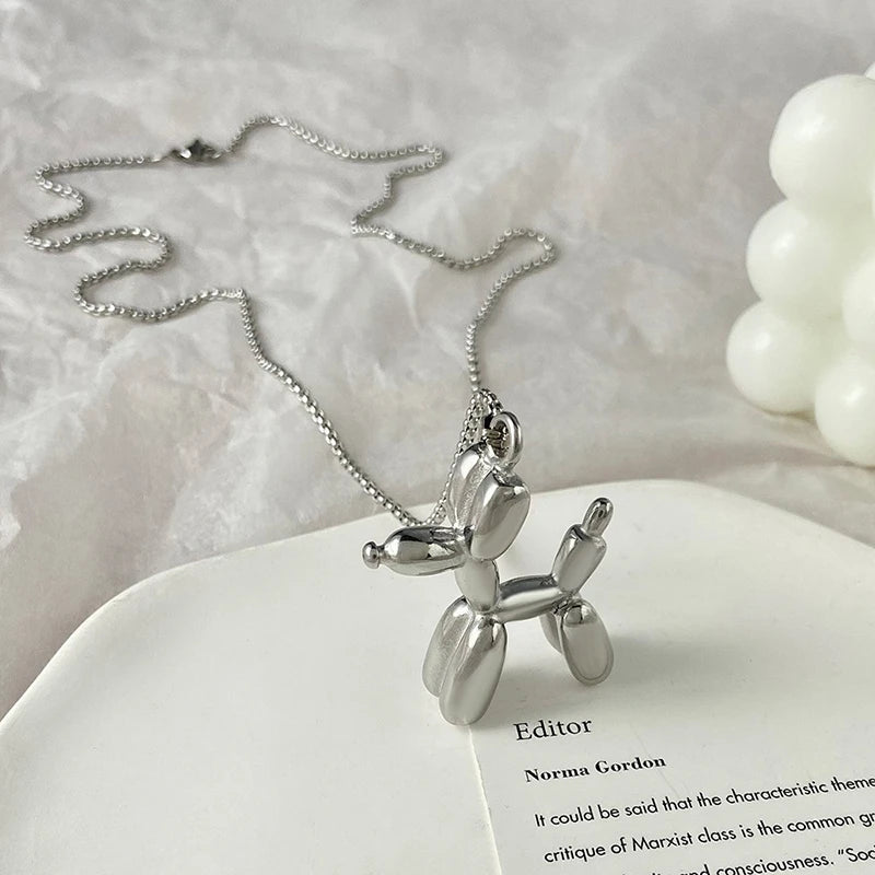 Yerik Silver Color Cute Animal Balloon Dog Necklaces Creative Pendant Clavicle Chain Necklace Ladies Girl Jewelry Dropshipping