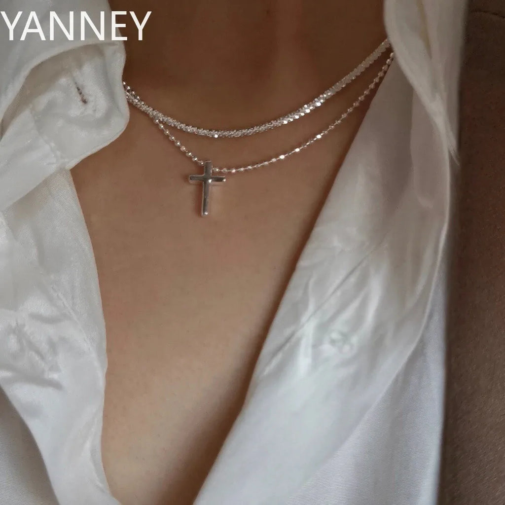 925 Silver 40-75cm Silver Shiny Necklace Women Fashion Clavicle Necklace Korean Party Wedding Jewelry Accessories Girls