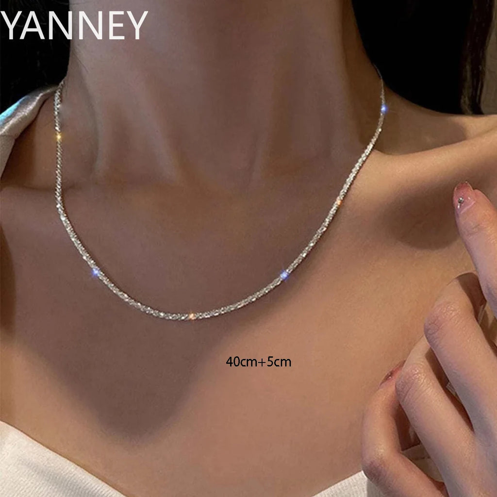 925 Silver 40-75cm Silver Shiny Necklace Women Fashion Clavicle Necklace Korean Party Wedding Jewelry Accessories Girls