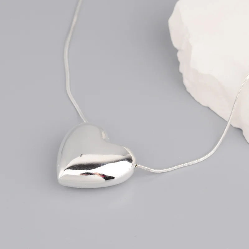 Silver color Heart Choker Necklace For Women Men Smiple Geometric Fine Jewelry Wedding Party Birthday Gift