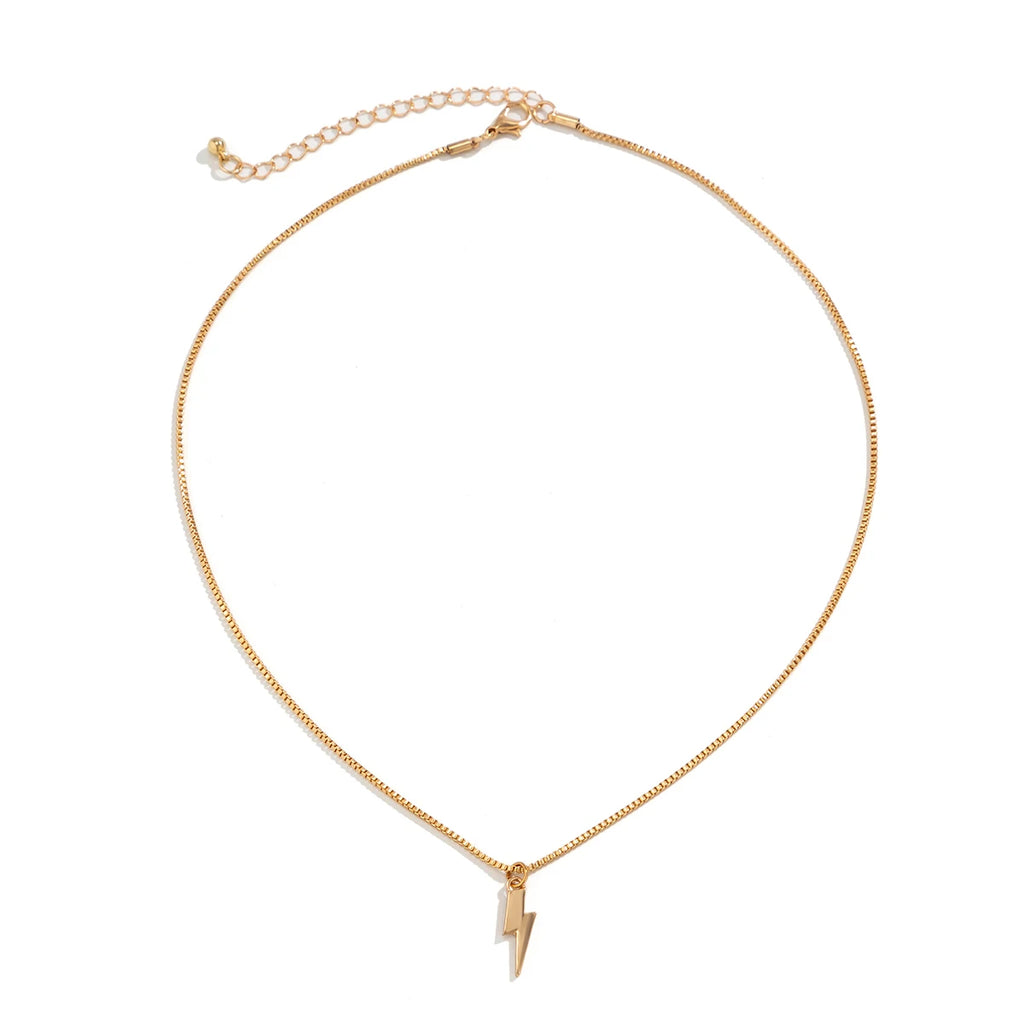 KunJoe 2026 Punk Metal Geometry Lightning Pendant Necklace for Men Simple Silver Color Box Chain Choker Necklace Hip Hop