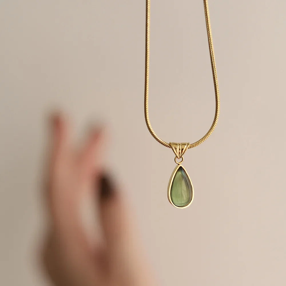 Silver Color Oval Aquamarine Pendant Necklace Ladies Girls Luxury Snake Chain Necklace Fashion Jewelry Gifts for Women 2024 New
