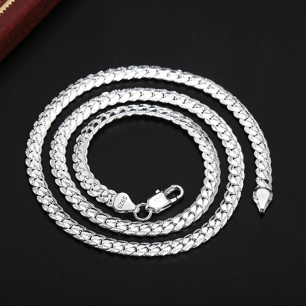 18K Gold color / 925 Silver Full Sideways Necklace 8/18/20/24 Inch Chain For Woman Men Fashion Wedding Engagement Jewelry