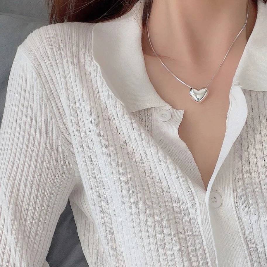 Silver color Heart Choker Necklace For Women Men Smiple Geometric Fine Jewelry Wedding Party Birthday Gift