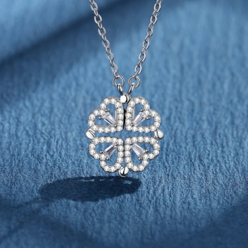 316L Stainless Steel Love Magnetic Pendant Necklace for Women Clover Choker Heart Shaped Open Necklace Crystal Jewelry BffGift