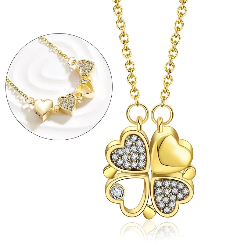 316L Stainless Steel Love Magnetic Pendant Necklace for Women Clover Choker Heart Shaped Open Necklace Crystal Jewelry BffGift