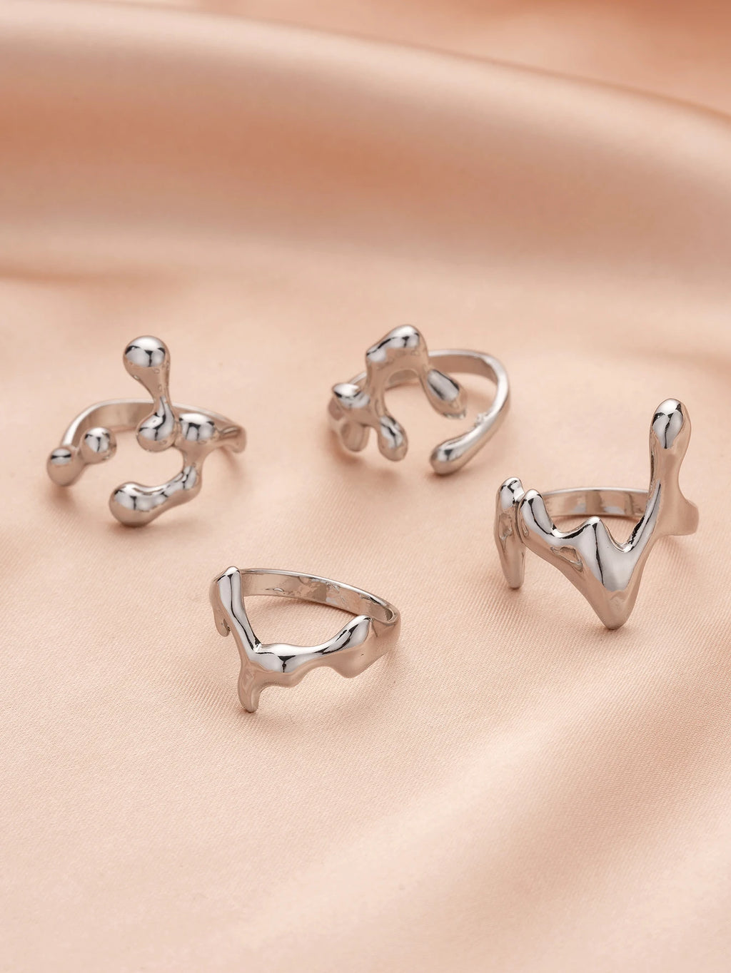 4PCS Hip Hop Fashion Geometric Water Drop Shape Women's Ring Set Music Festival Ball Jewelry