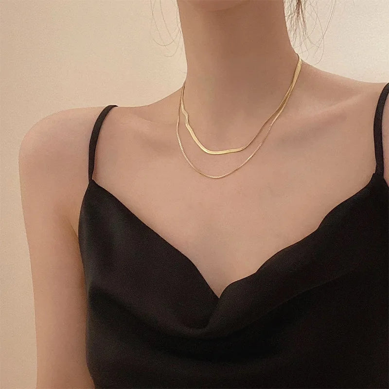 316l Stainless Steel fashion simple snake chain collarbone necklace women's retro silver colour chain short necklace fashion jew