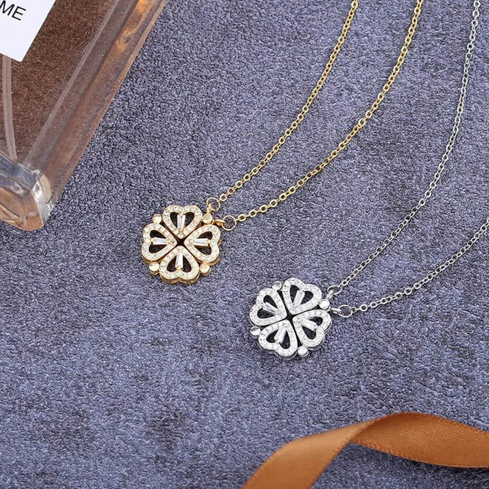 316L Stainless Steel Love Magnetic Pendant Necklace for Women Clover Choker Heart Shaped Open Necklace Crystal Jewelry BffGift