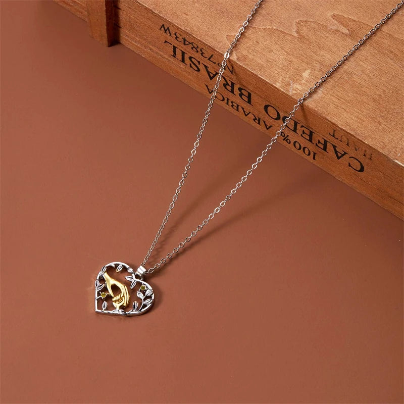 Mom Daughter Family Necklace Love You Forever Silver Color Heart Moon Pendant Zircon Necklaces Women Jewelry Mother's Day Gift