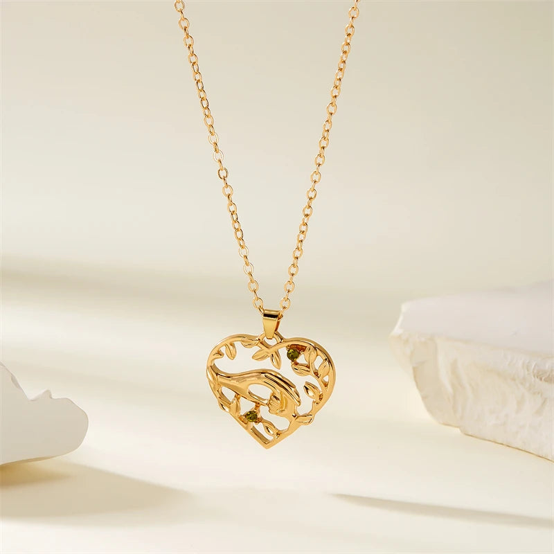 Mom Daughter Family Necklace Love You Forever Silver Color Heart Moon Pendant Zircon Necklaces Women Jewelry Mother's Day Gift