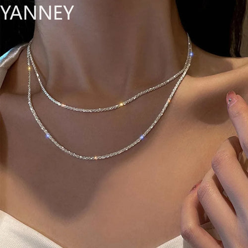 925 Silver 40-75cm Silver Shiny Necklace Women Fashion Clavicle Necklace Korean Party Wedding Jewelry Accessories Girls
