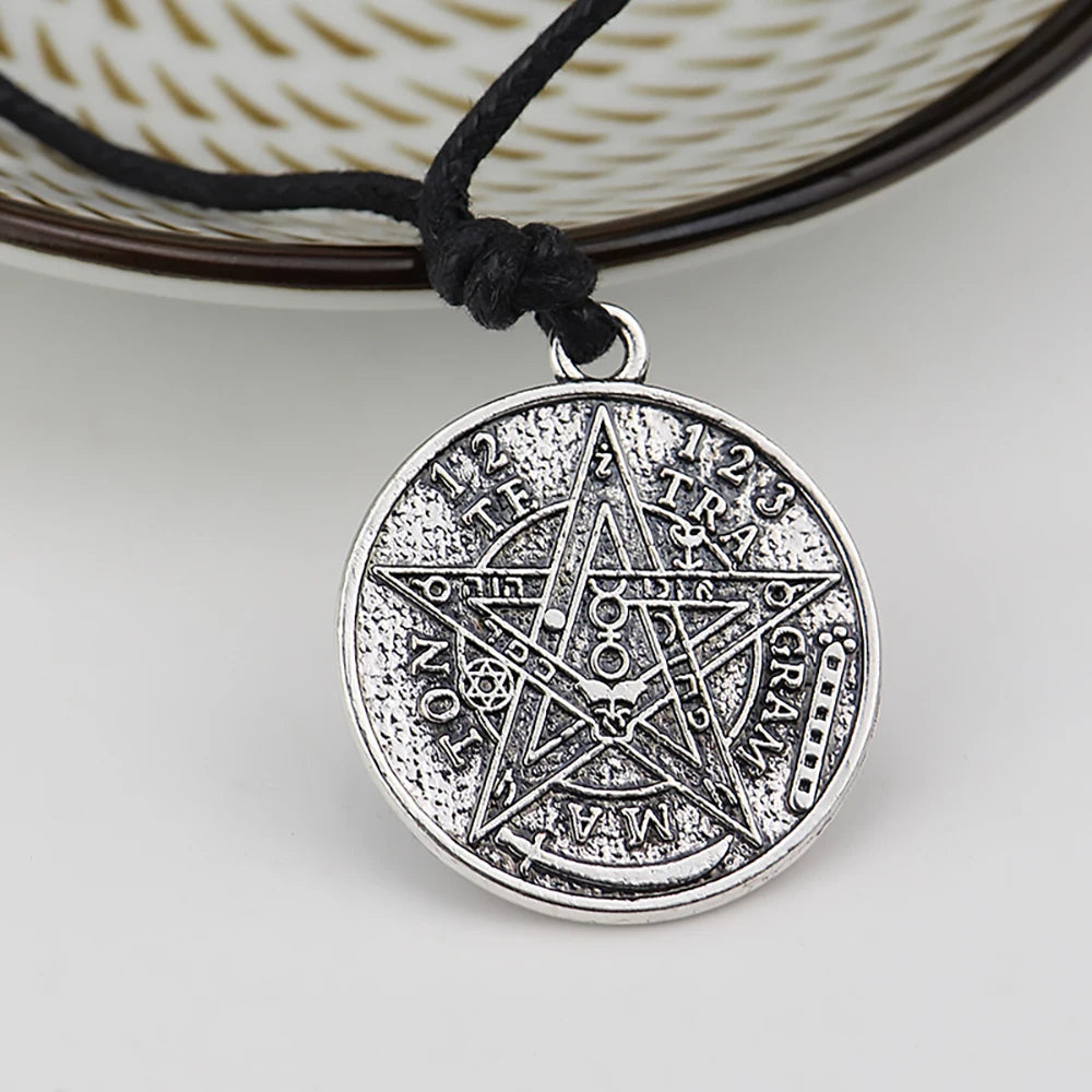 Witchcraft Pentagram Tetragrammaton Pendant Necklace for Women Men Protection Tetragramaton Jewelry