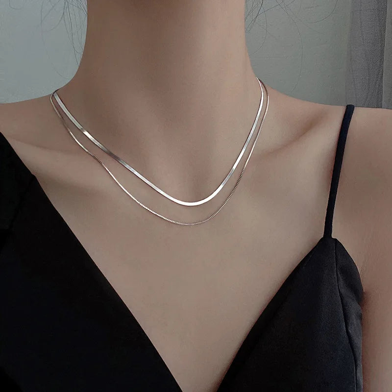 316l Stainless Steel fashion simple snake chain collarbone necklace women's retro silver colour chain short necklace fashion jew