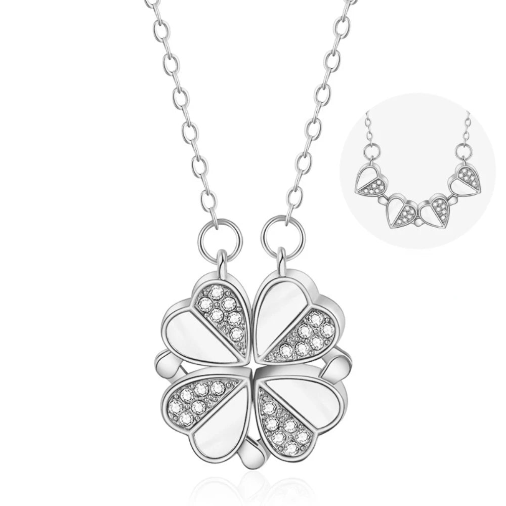 316L Stainless Steel Love Magnetic Pendant Necklace for Women Clover Choker Heart Shaped Open Necklace Crystal Jewelry BffGift