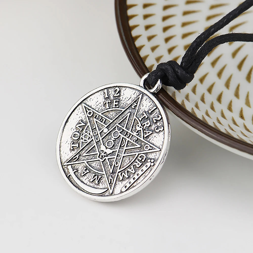 Witchcraft Pentagram Tetragrammaton Pendant Necklace for Women Men Protection Tetragramaton Jewelry
