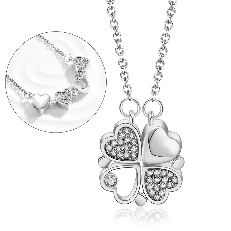 316L Stainless Steel Love Magnetic Pendant Necklace for Women Clover Choker Heart Shaped Open Necklace Crystal Jewelry BffGift