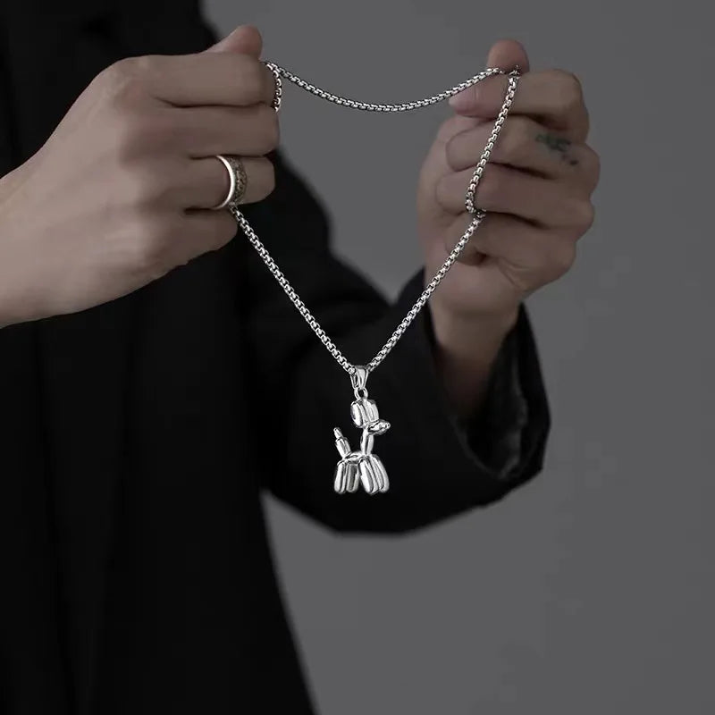 Yerik Silver Color Cute Animal Balloon Dog Necklaces Creative Pendant Clavicle Chain Necklace Ladies Girl Jewelry Dropshipping