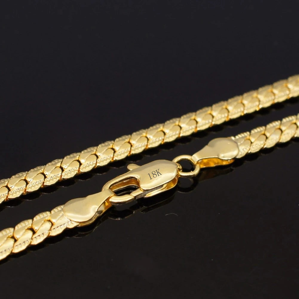 18K Gold color / 925 Silver Full Sideways Necklace 8/18/20/24 Inch Chain For Woman Men Fashion Wedding Engagement Jewelry