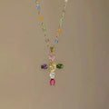 Fashion Colorful Zircon Cross Pendant Necklace For Women Stainless Steel Silver Color Charm Religious Necklaces Jewelry