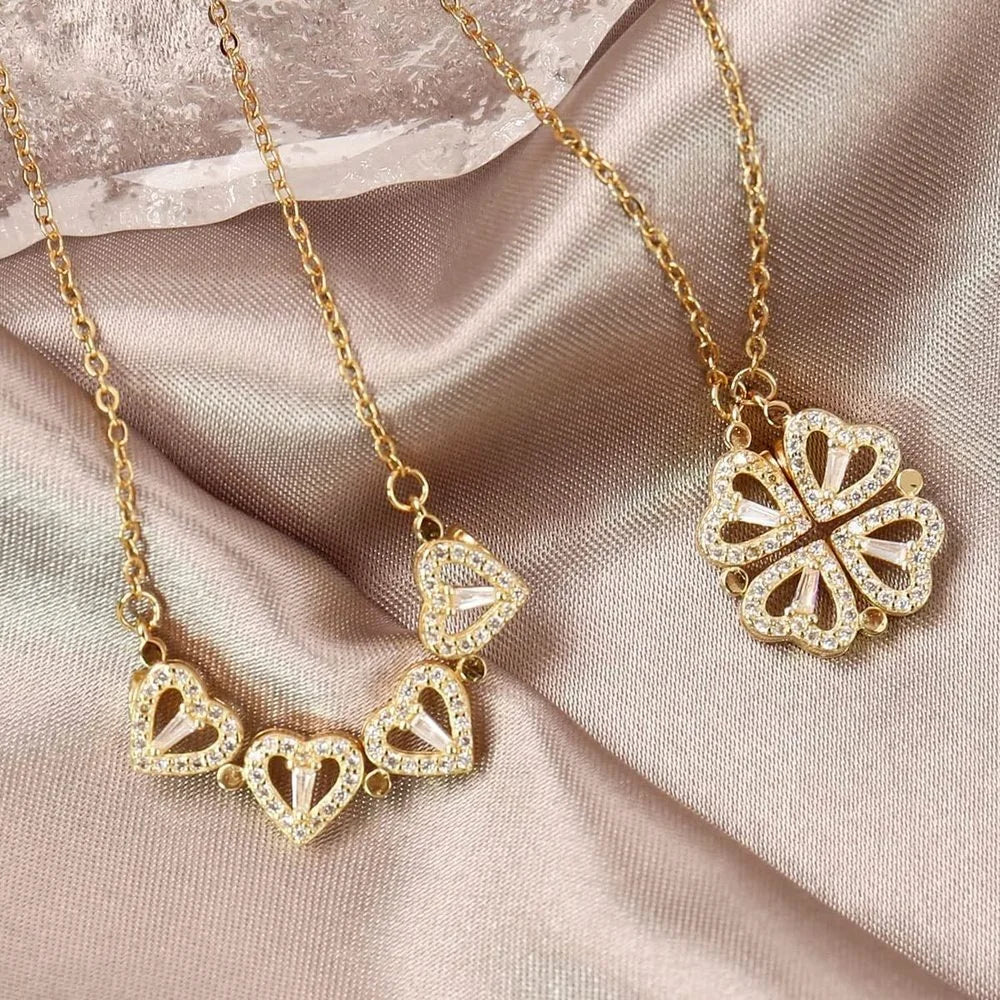 316L Stainless Steel Love Magnetic Pendant Necklace for Women Clover Choker Heart Shaped Open Necklace Crystal Jewelry BffGift