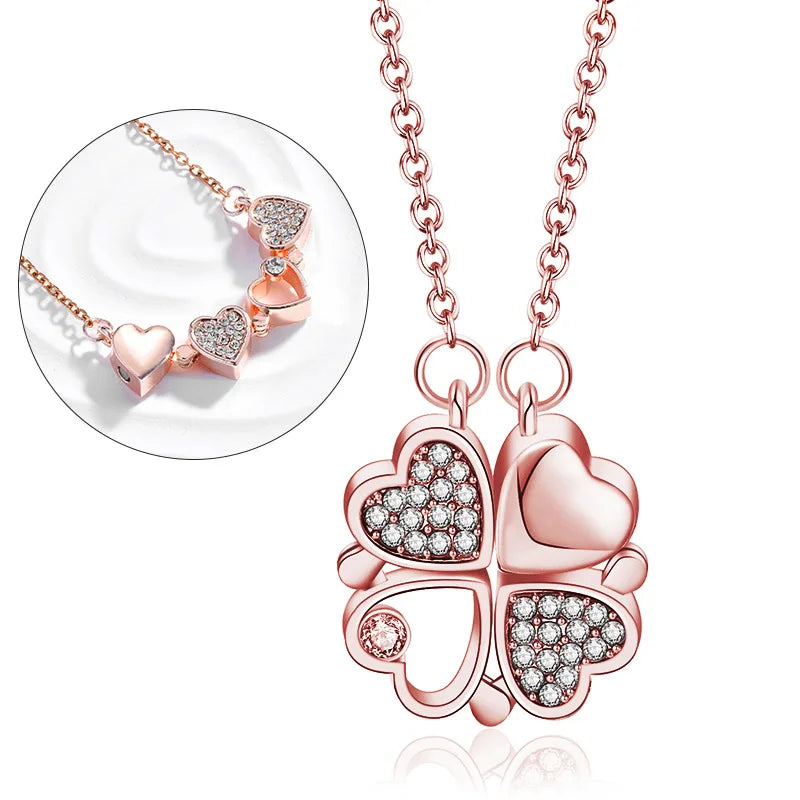 316L Stainless Steel Love Magnetic Pendant Necklace for Women Clover Choker Heart Shaped Open Necklace Crystal Jewelry BffGift