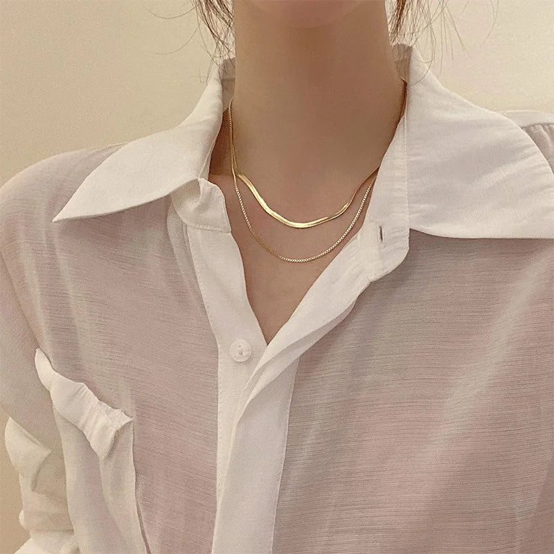 316l Stainless Steel fashion simple snake chain collarbone necklace women's retro silver colour chain short necklace fashion jew