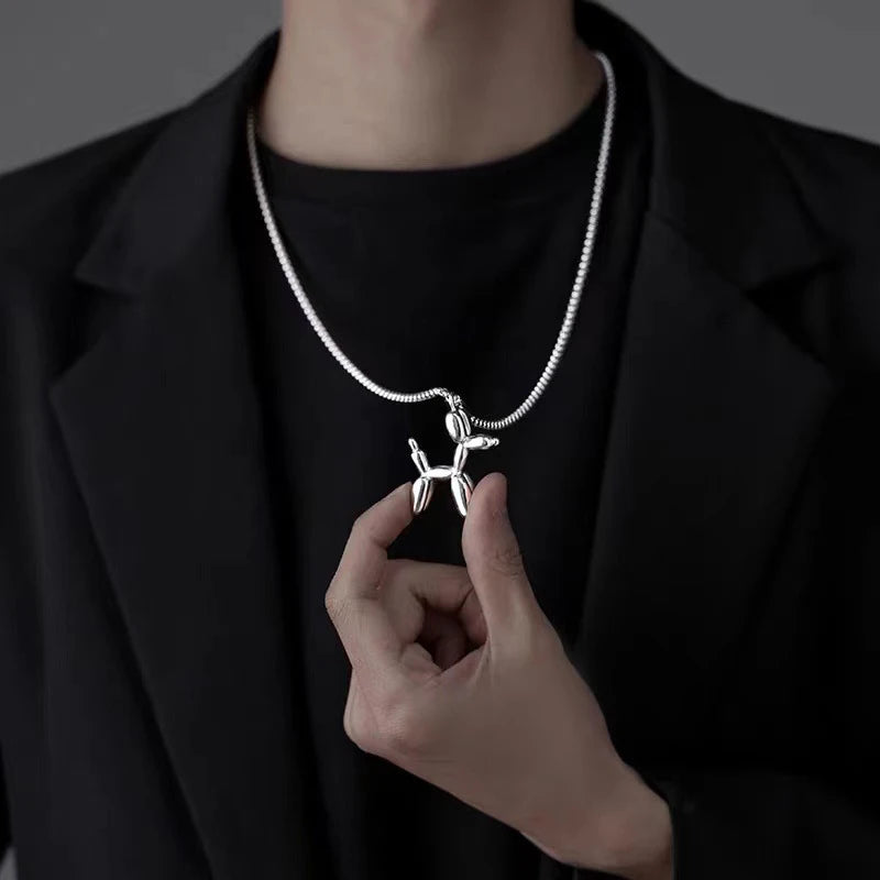 Yerik Silver Color Cute Animal Balloon Dog Necklaces Creative Pendant Clavicle Chain Necklace Ladies Girl Jewelry Dropshipping