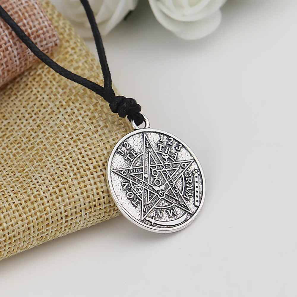 Witchcraft Pentagram Tetragrammaton Pendant Necklace for Women Men Protection Tetragramaton Jewelry