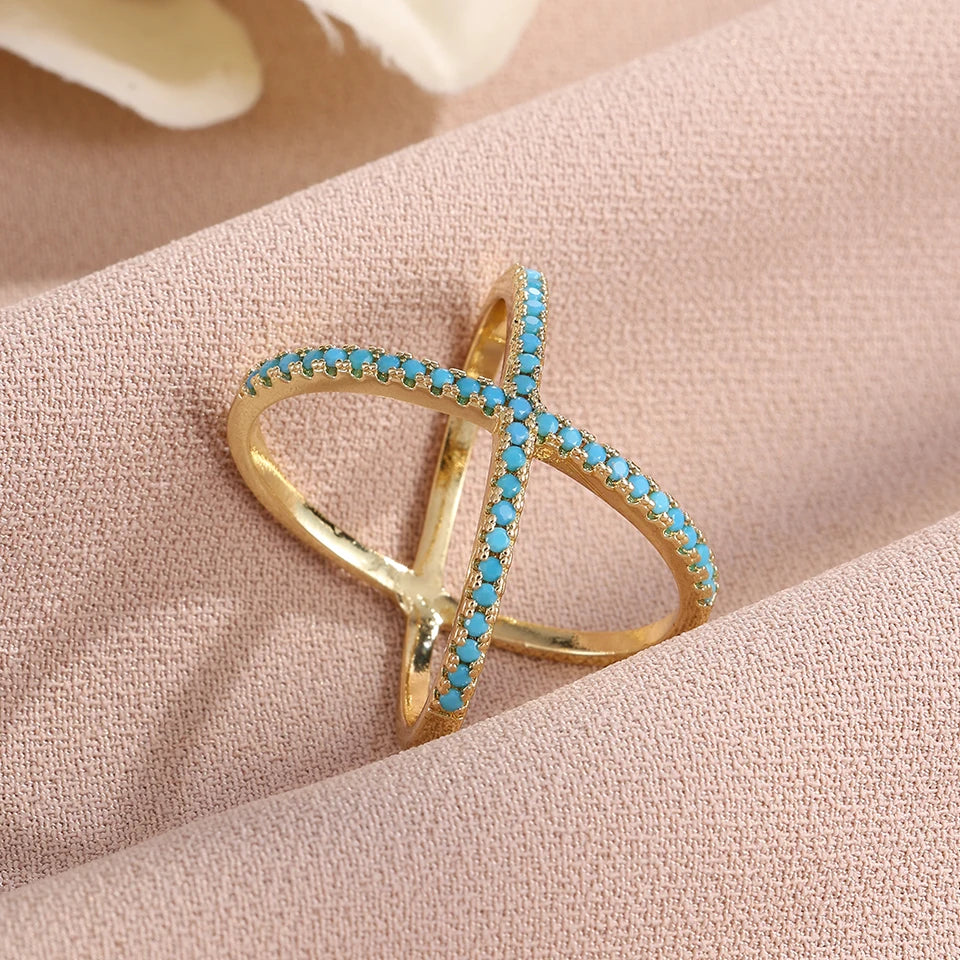 ZAKOL New Turquoise Zircon Finger Ring Set for Women Men Exquisite Original Design Engagement Party Jewelry Gifts