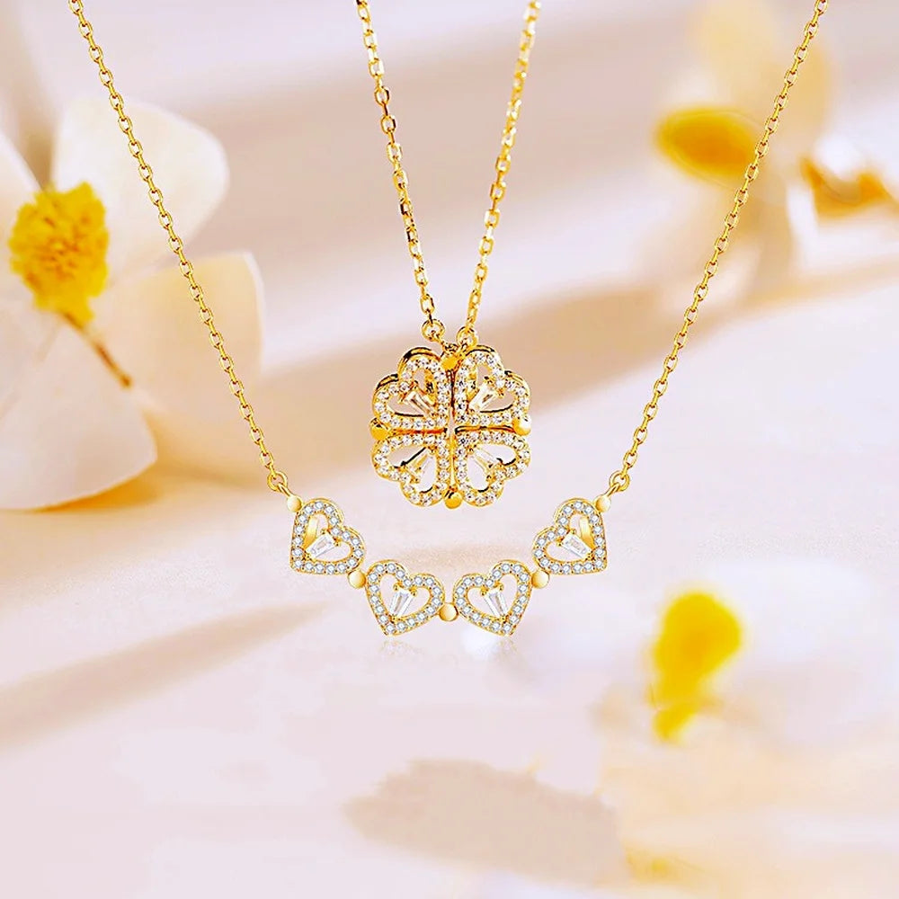 316L Stainless Steel Love Magnetic Pendant Necklace for Women Clover Choker Heart Shaped Open Necklace Crystal Jewelry BffGift